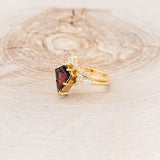 "SAGE" - KITE CUT GARNET ENGAGEMENT RING WITH DIAMOND ACCENTS & DIAMOND TRACER