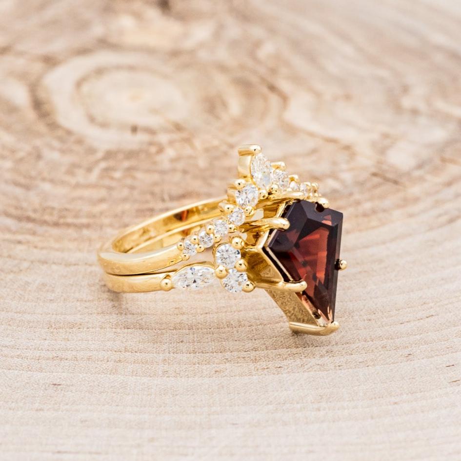 "SAGE" - KITE CUT GARNET ENGAGEMENT RING WITH DIAMOND ACCENTS & DIAMOND TRACER-2