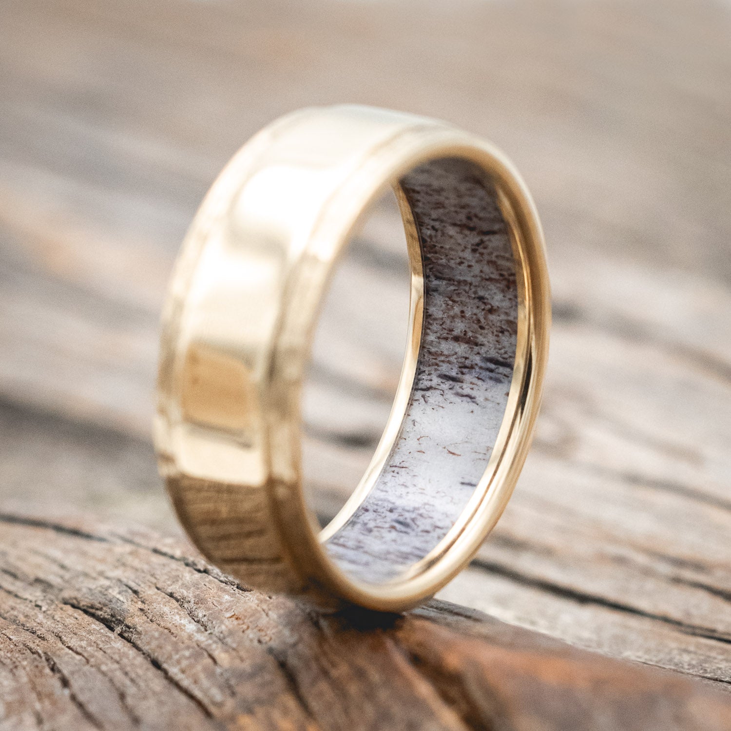 "SEDONA" - ANTLER LINED WEDDING RING WITH HAMMERED EDGES-Staghead Designs