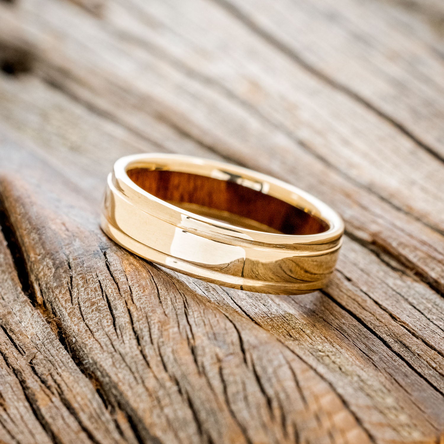"SEDONA" - RAISED CENTER WEDDING RING FEATURING AN IRONWOOD LINING-2