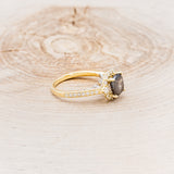 "OPHELIA" - ENGAGEMENT RING WITH DIAMOND HALO & ACCENTS - SHOWN W/ CUSHION CUT SALT AND PEPPER DIAMOND - SELECT YOUR OWN STONE
