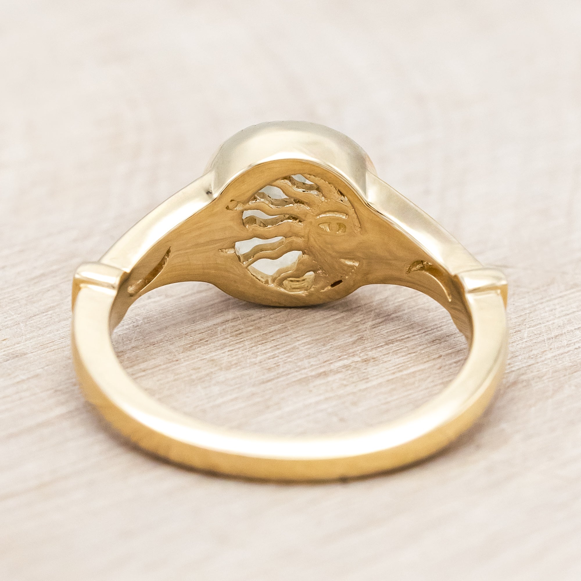 "SELENE" - ROUND CUT ENGAGEMENT RING WITH FILIGREE AND CRESCENT MOON ACCENTS-Staghead Designs