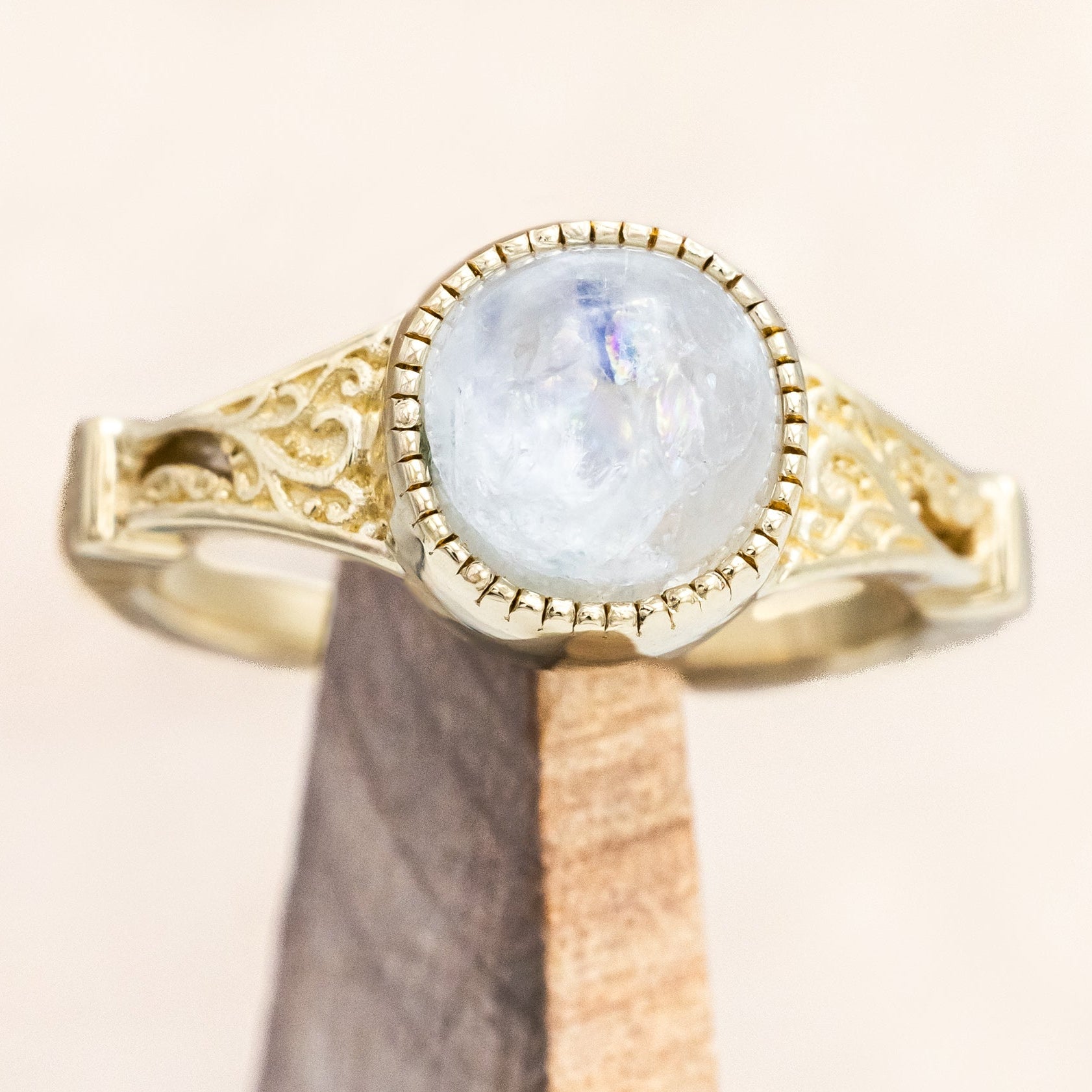 "SELENE" - ROUND CUT ENGAGEMENT RING WITH FILIGREE AND CRESCENT MOON ACCENTS-Staghead Designs
