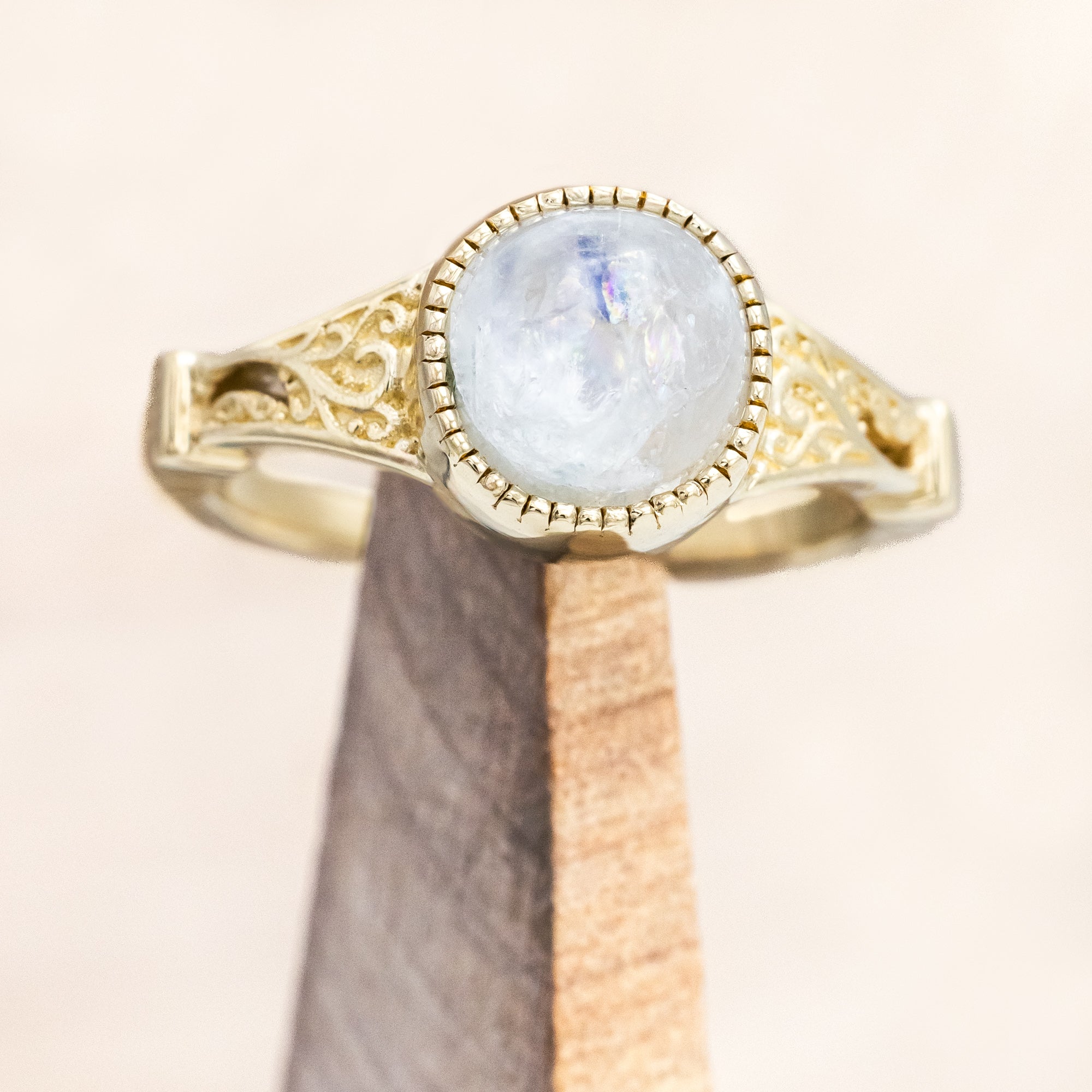 "SELENE" - ROUND CUT ENGAGEMENT RING WITH FILIGREE AND CRESCENT MOON ACCENTS-Staghead Designs