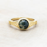 "SELENE" - ROUND CUT MOSS AGATE ENGAGEMENT RING WITH CELTIC SAILOR KNOT ENGRAVINGS-Staghead Designs