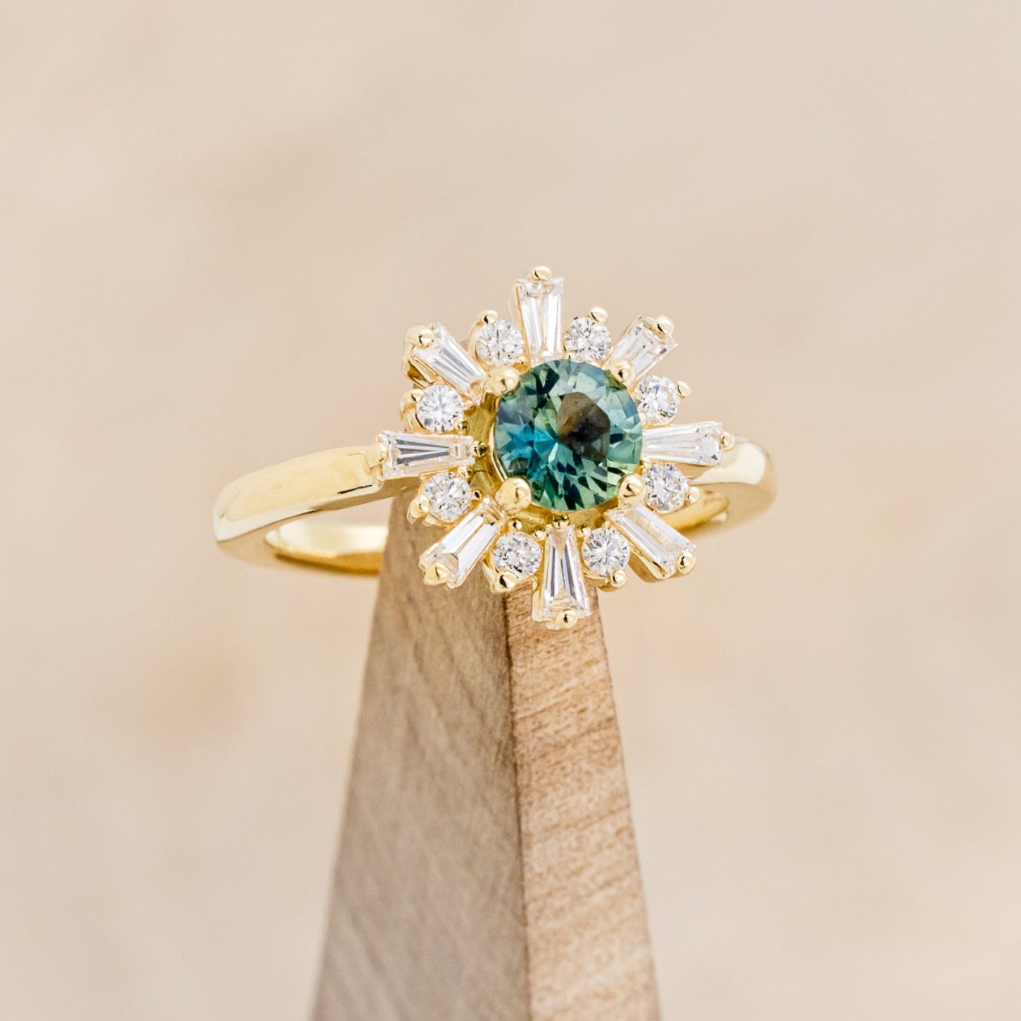 "SEREN" - ROUND CUT MONTANA SAPPHIRE ENGAGEMENT RING WITH DIAMOND HALO-8