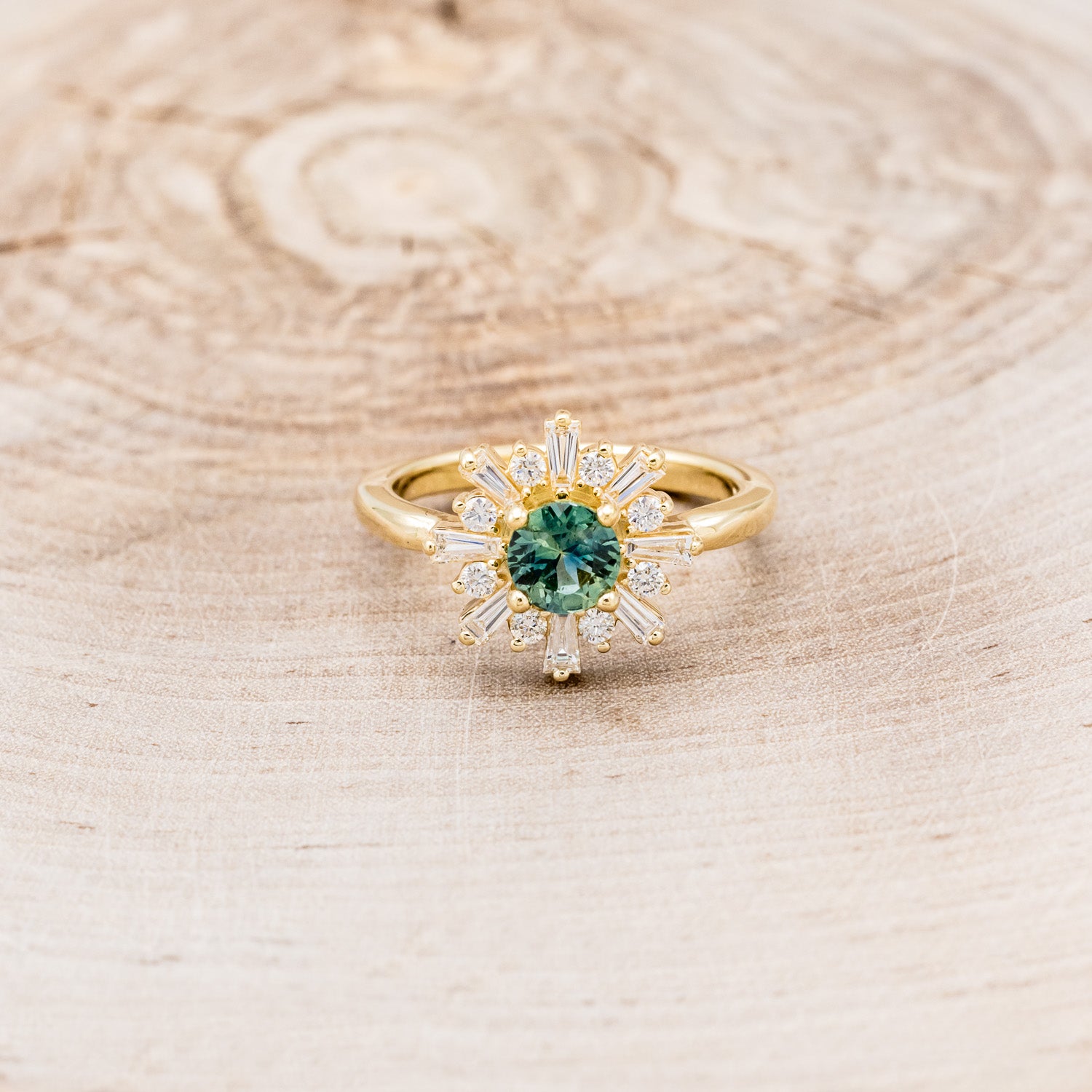 "SEREN" - ROUND CUT MONTANA SAPPHIRE ENGAGEMENT RING WITH DIAMOND HALO-11