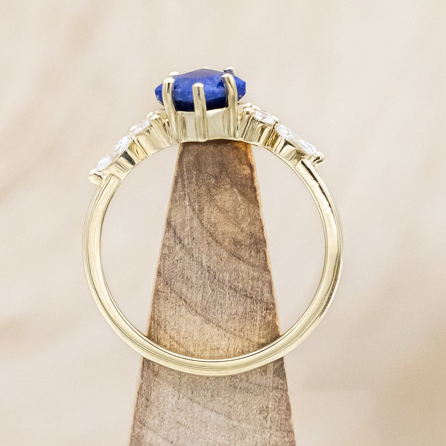 "Sage" a bridal suite-style lapis lazuli women's engagement ring with diamond accents