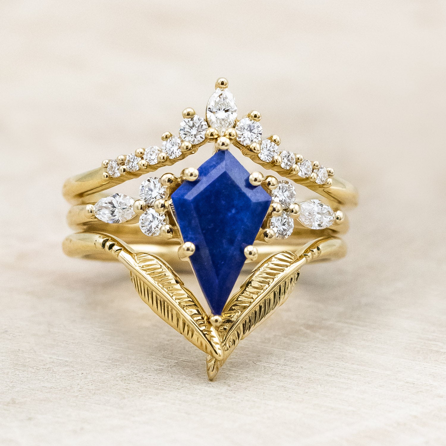 "Sage" a bridal suite-style lapis lazuli women's engagement ring with diamond accents