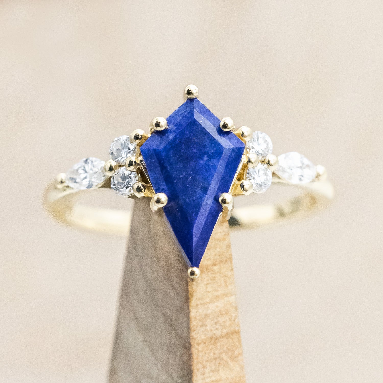 "Sage" a bridal suite-style lapis lazuli women's engagement ring with diamond accents