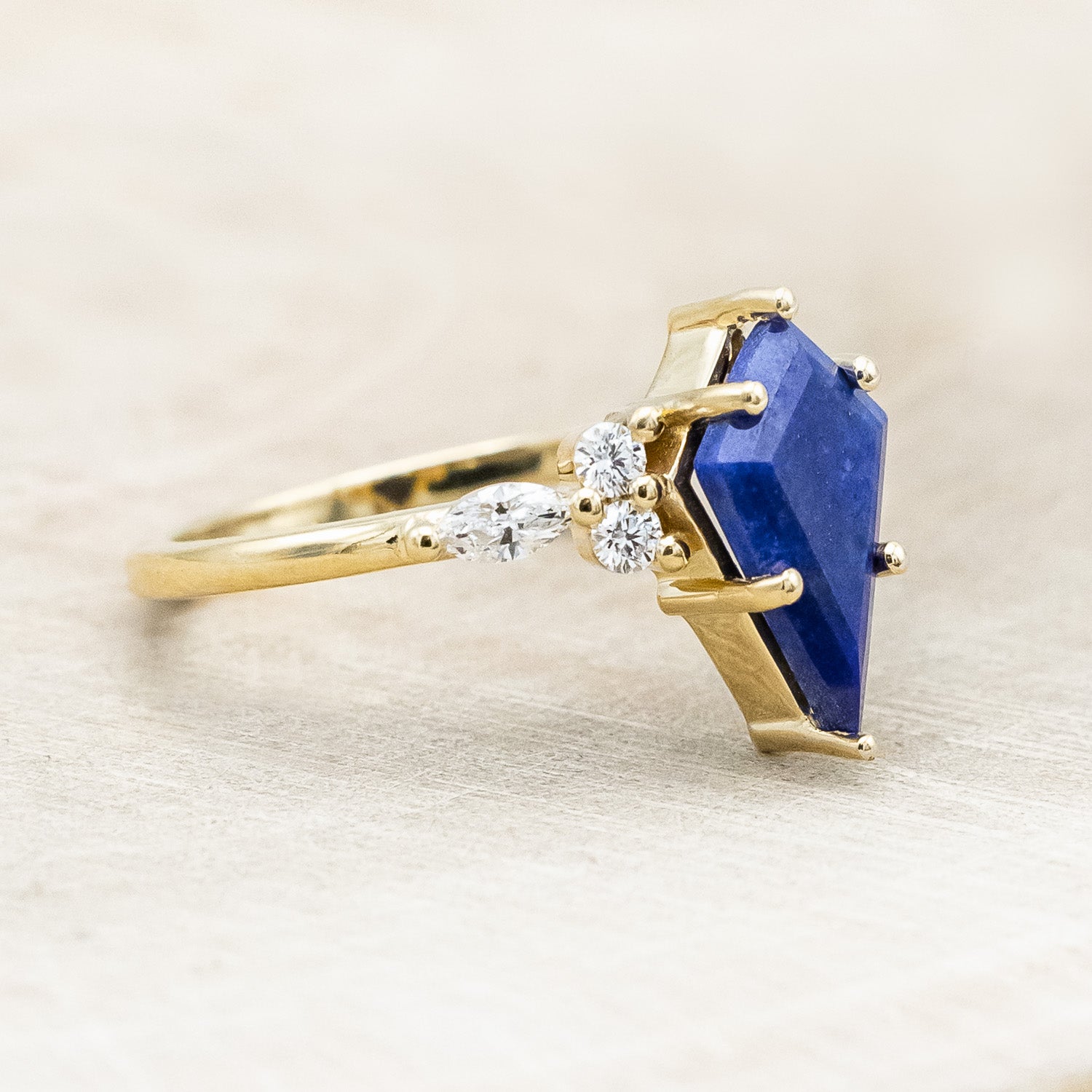 "Sage" a bridal suite-style lapis lazuli women's engagement ring with diamond accents