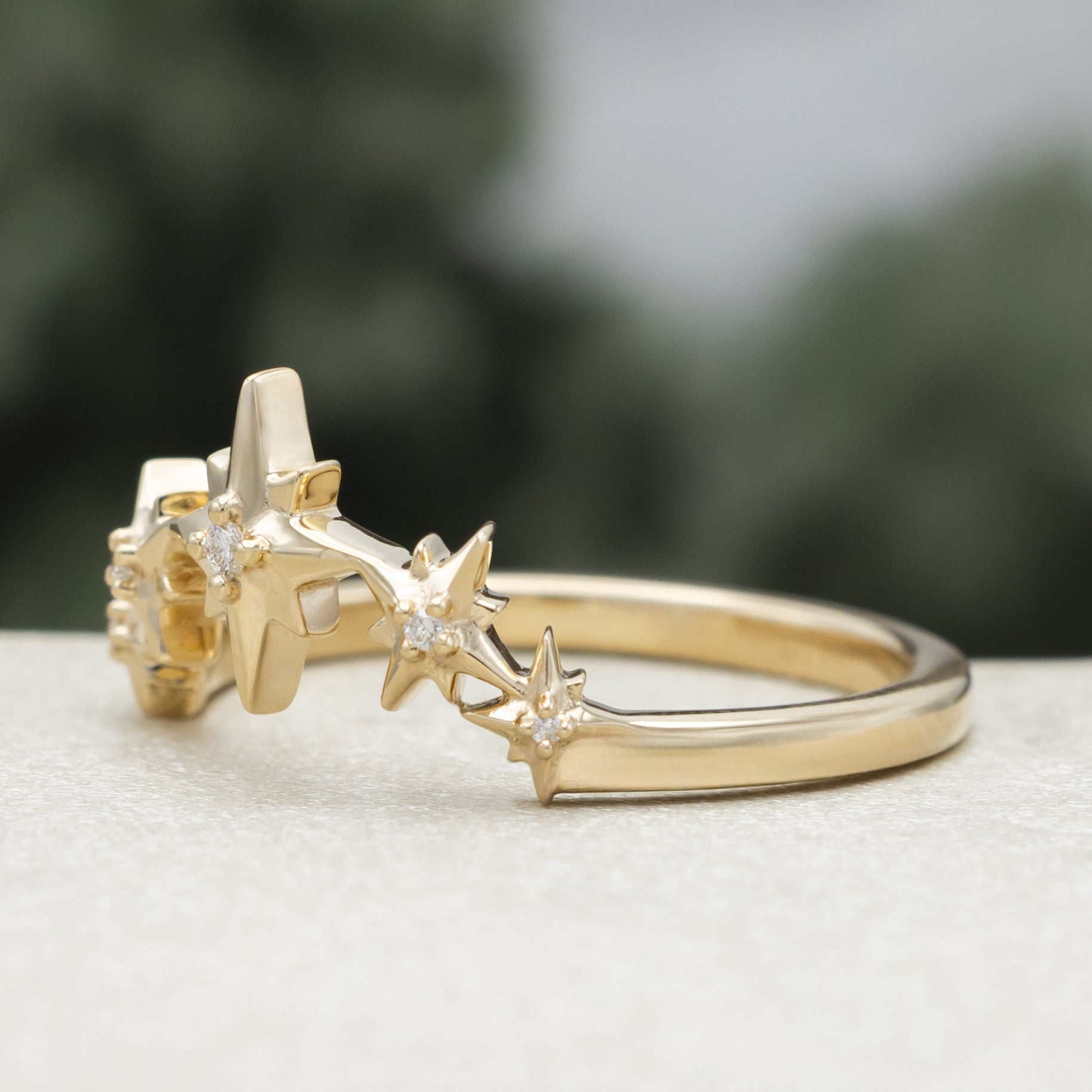 "Sidra" - Toi Et Moi Green Prasiolite Engagement Ring With Crescent Moon Moissanite-Staghead Designs