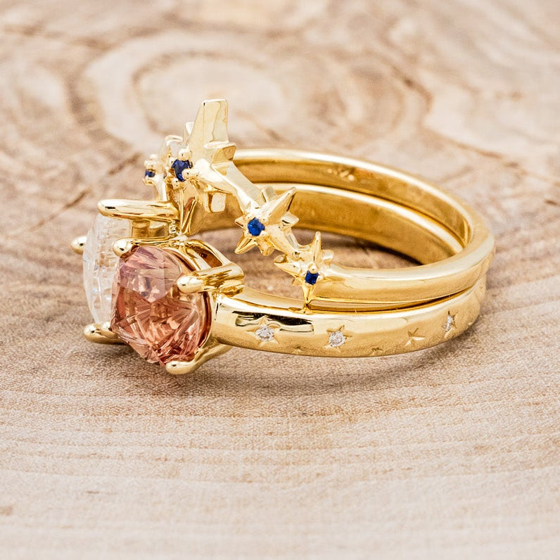 "SIDRA" - TOI ET MOI ROUND OREGON SUNSTONE ENGAGEMENT RING WITH A CRESCENT MOON MOISSANITE ACCENT & TRACER-3