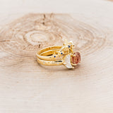 "SIDRA" - TOI ET MOI ROUND OREGON SUNSTONE ENGAGEMENT RING WITH A CRESCENT MOON MOISSANITE ACCENT & TRACER