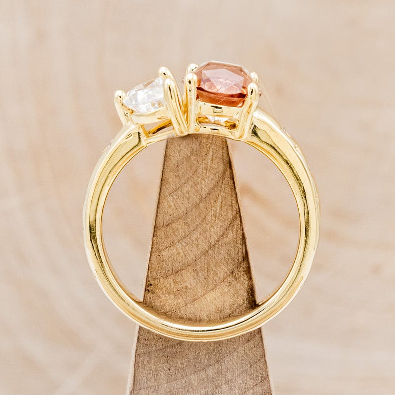 "SIDRA" - TOI ET MOI ROUND OREGON SUNSTONE ENGAGEMENT RING WITH A CRESCENT MOON MOISSANITE ACCENT & TRACER-12