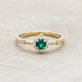 "STARLA" - ROUND CUT LAB-GROWN EMERALD ENGAGEMENT RING WITH STARBURST DIAMOND HALO-Staghead Designs