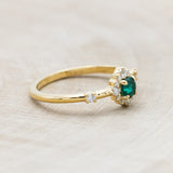 "STARLA" - ROUND CUT LAB-GROWN EMERALD ENGAGEMENT RING WITH STARBURST DIAMOND HALO-Staghead Designs