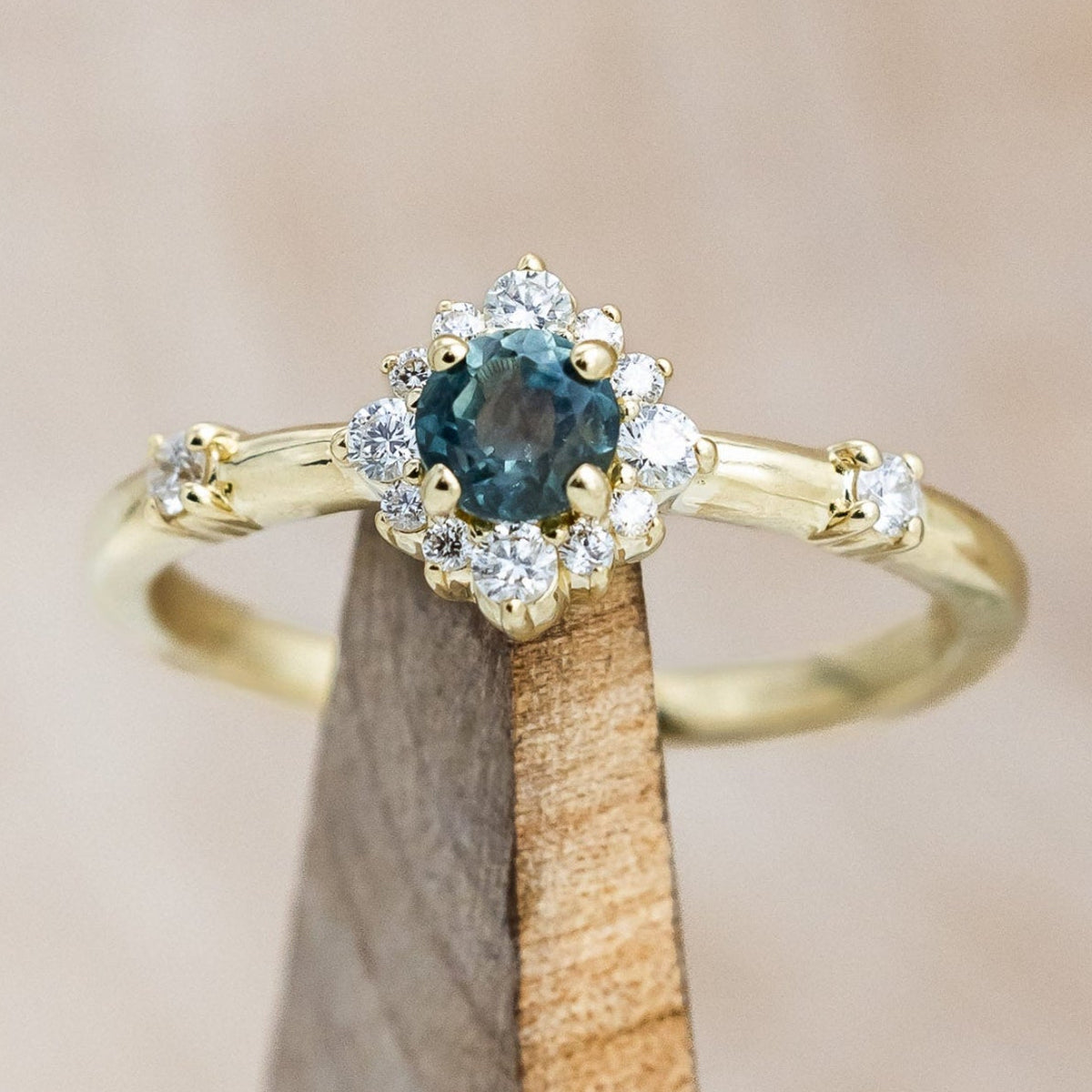 "STARLA" - ROUND CUT ENGAGEMENT RING WITH STARBURST DIAMOND HALO-Staghead Designs
