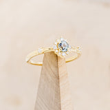 "STARLA" - ROUND CUT AQUAMARINE ENGAGEMENT RING WITH STARBURST DIAMOND HALO & TRACER-6