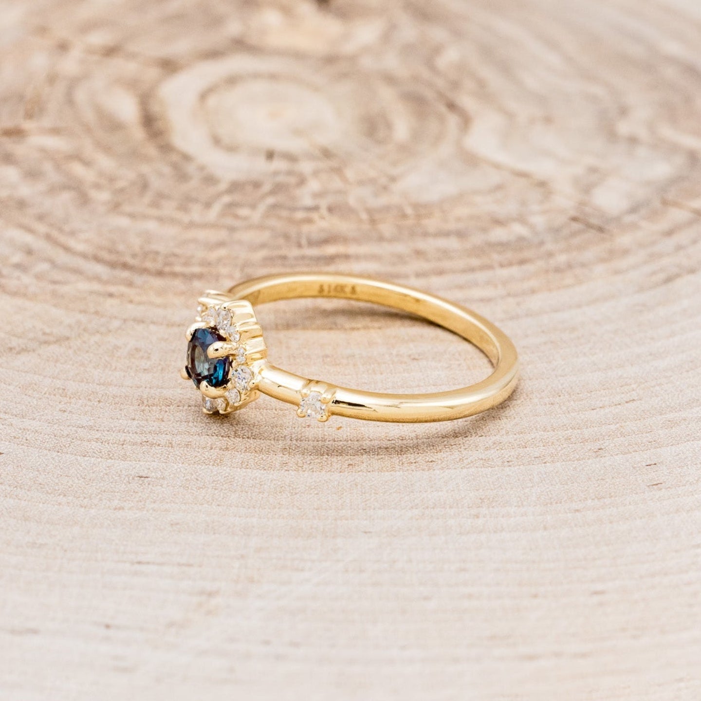 "STARLA" - ROUND CUT LAB-GROWN ALEXANDRITE ENGAGEMENT RING WITH STARBURST DIAMOND HALO-15