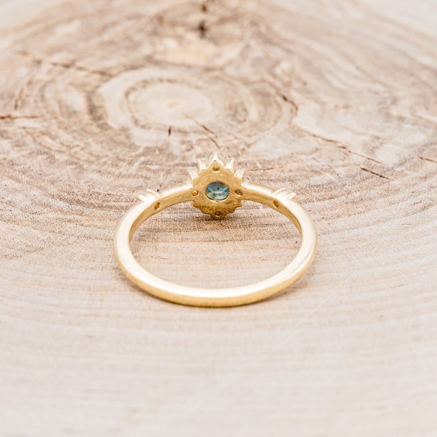 "STARLA" - ROUND CUT LAB-GROWN ALEXANDRITE ENGAGEMENT RING WITH STARBURST DIAMOND HALO-17