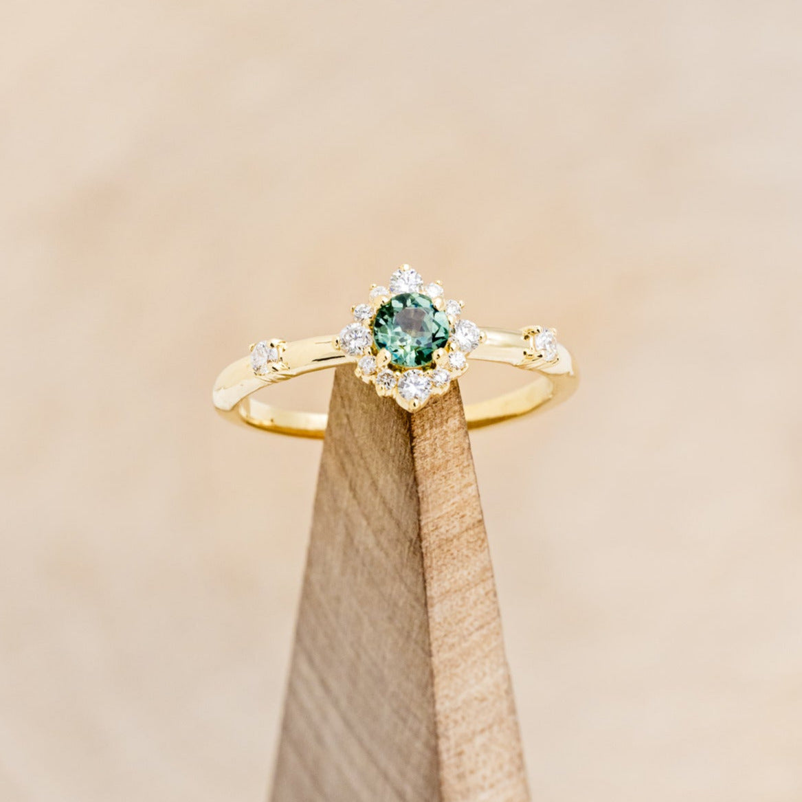 "STARLA" - ROUND CUT DENIM MONTANA SAPPHIRE STARBURST ENGAGEMENT RING-14