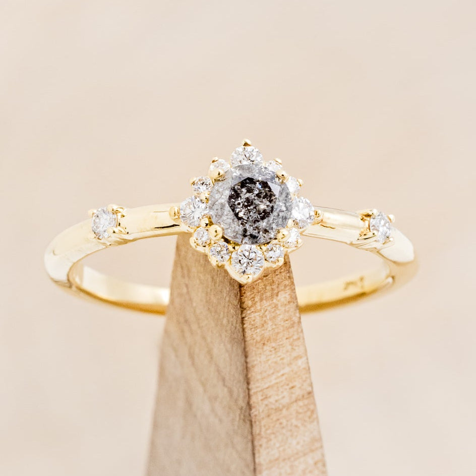 "STARLA" - ROUND CUT SALT & PEPPER DIAMOND ENGAGEMENT RING WITH STARBURST DIAMOND HALO - EXPEDITED-12