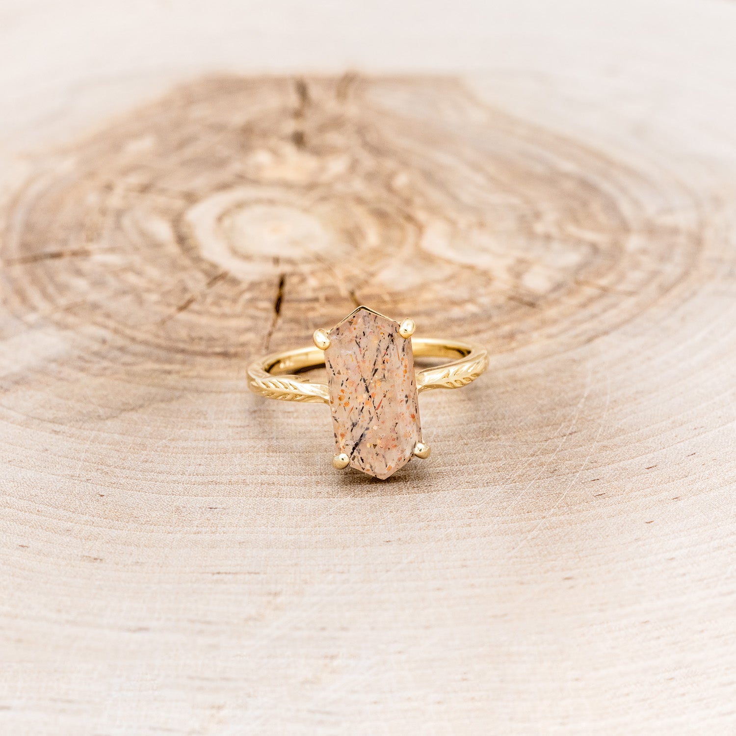 "HOPE" - SOLITAIRE ENGAGEMENT RING WITH FEATHER ACCENTS - SHOWN WITH ROUND MEDEINA GREEN MOISSANITE - SELECT YOUR OWN STONE-5