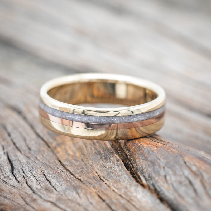 "TANNER" -DIAMOND DUST & 14K GOLD INLAY WEDDING BAND-Staghead Designs