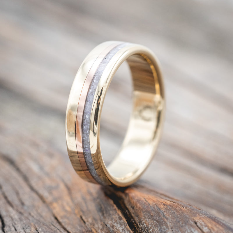 "TANNER" -DIAMOND DUST & 14K GOLD INLAY WEDDING BAND-Staghead Designs