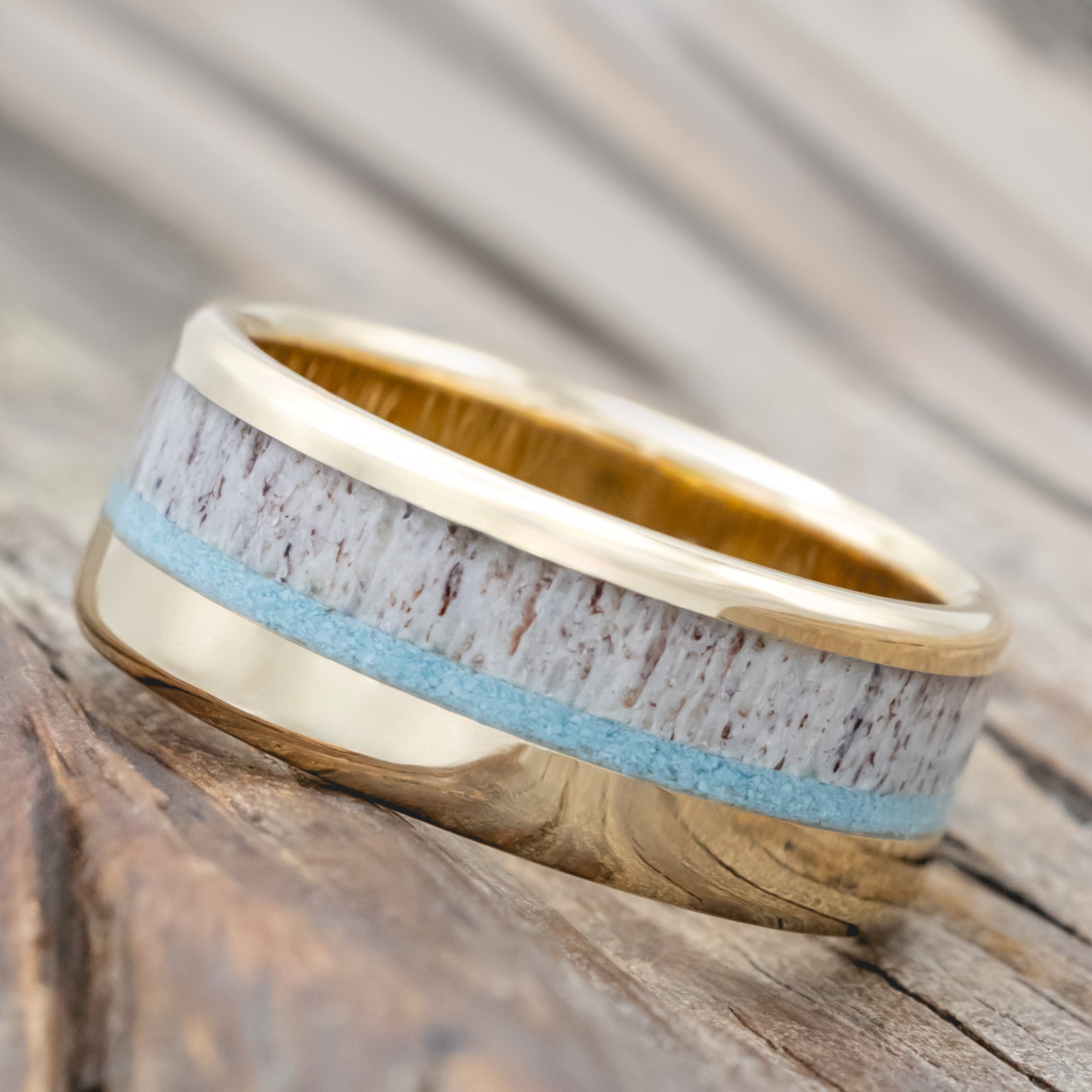 "Tanner" - Turquoise & Antler Wedding Ring-Staghead Designs