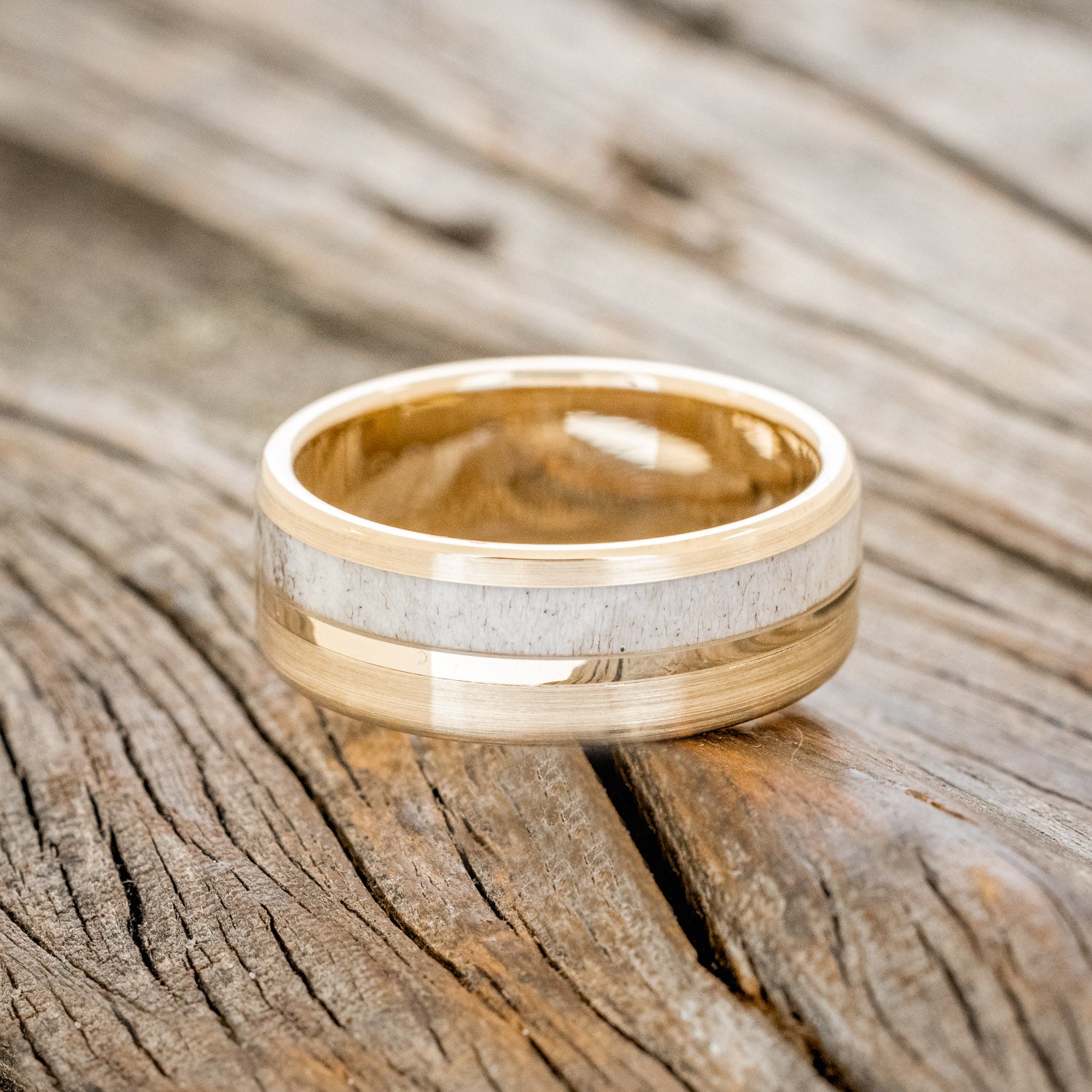 "TANNER" - ANTLER & 14K GOLD INLAY WEDDING BAND WITH A BRUSHED FINISH-12