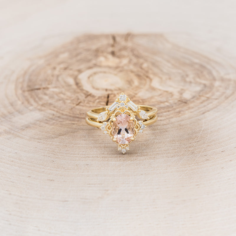 "TREVA" - OVAL MORGANITE ENGAGEMENT RING WITH DIAMOND ACCENTS & "MELODY" TRACER-22