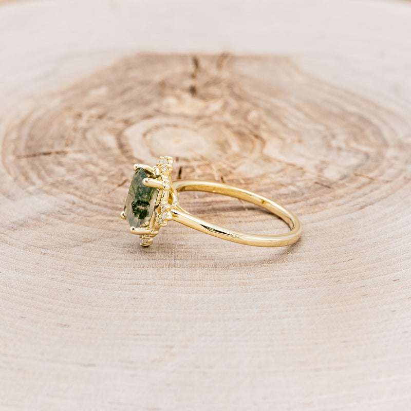 "TREVA" - EMERALD CUT MOSS AGATE ENGAGEMENT RING WITH DIAMOND ACCENTS-3