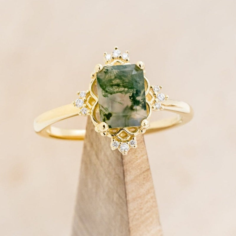 "TREVA" - EMERALD CUT MOSS AGATE ENGAGEMENT RING WITH DIAMOND ACCENTS-1