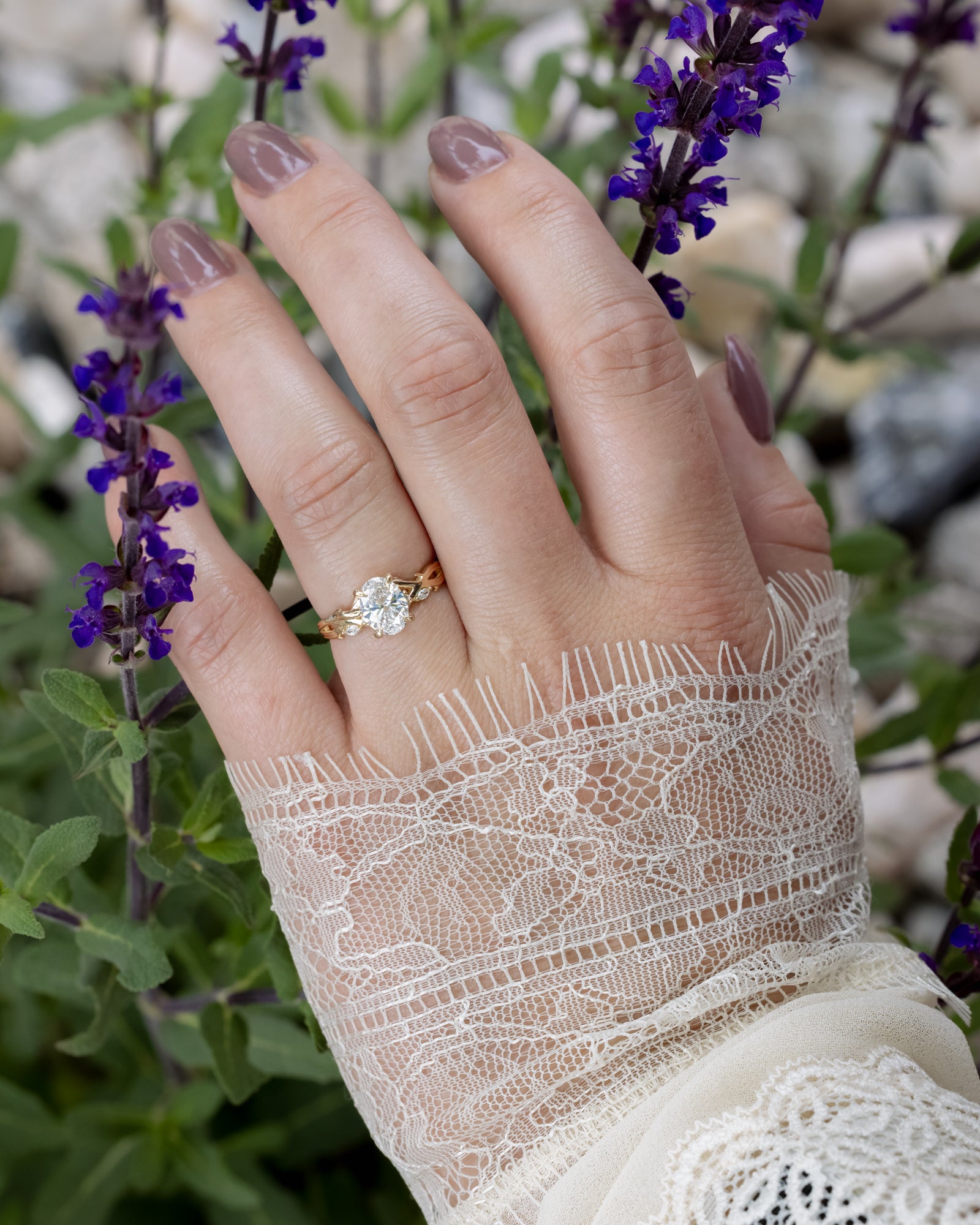 "Tristan" - Claw Prong Engagement Ring With Lab-Grown Diamond Accents On A Branch-Style Band - Mounting Only - Select Your Own Stone