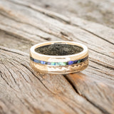 "TRITON" - WAVE ENGRAVED WEDDING BAND WITH PAUA SHELL & SAND LINING