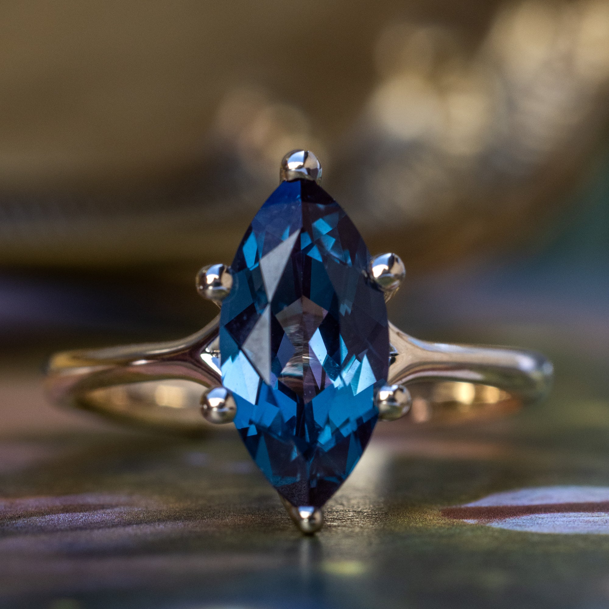"TULIP" - MARQUISE CUT CENTER STONE SOLITAIRE ENGAGEMENT RING-Staghead Designs
