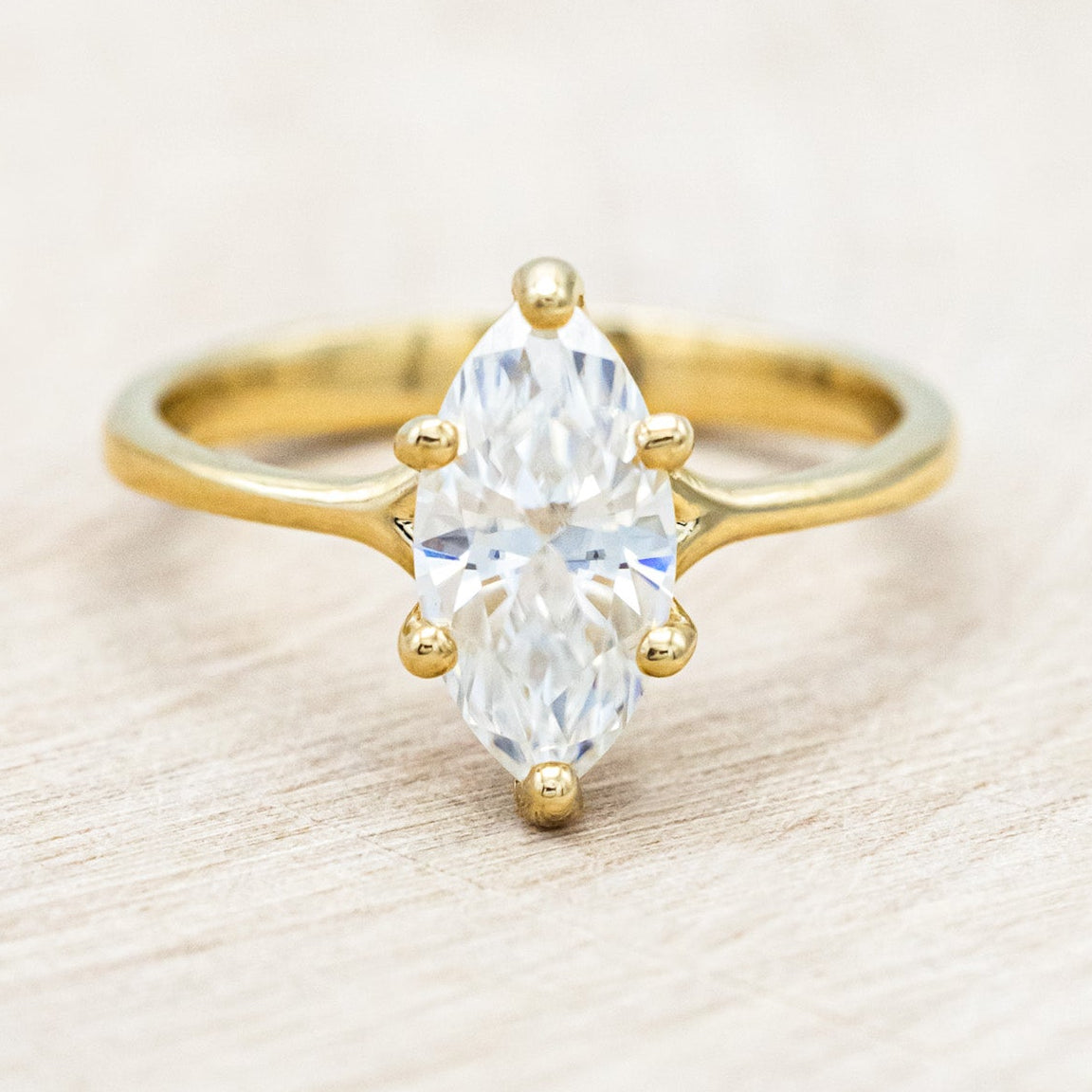 "TULIP" - MARQUISE MOISSANITE ENGAGEMENT RING WITH "IDHAL" DIAMOND STACKING BAND-Staghead Designs