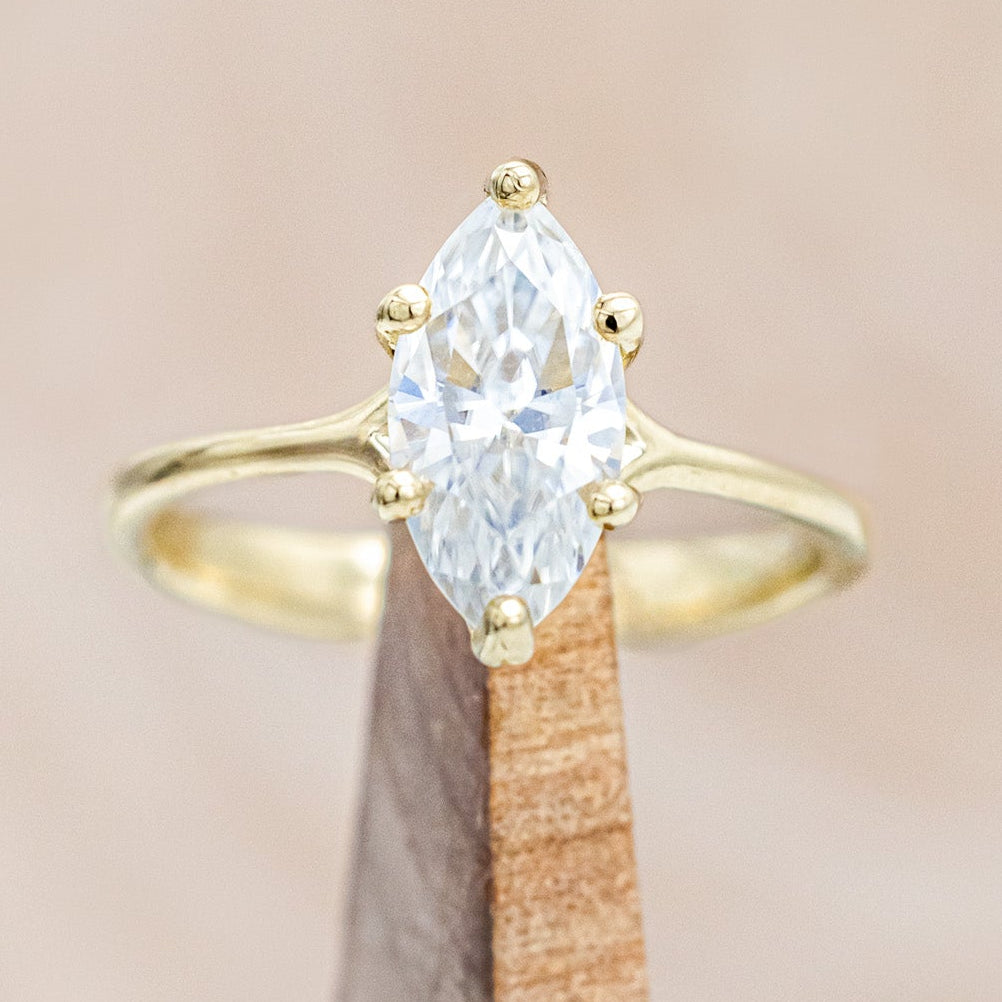 "TULIP" - MARQUISE MOISSANITE ENGAGEMENT RING WITH "IDHAL" DIAMOND STACKING BAND-Staghead Designs