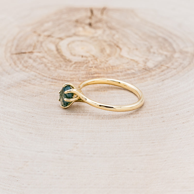 "TULIP" - DIAGONAL SET OVAL MOSS AGATE SOLITAIRE ENGAGEMENT RING