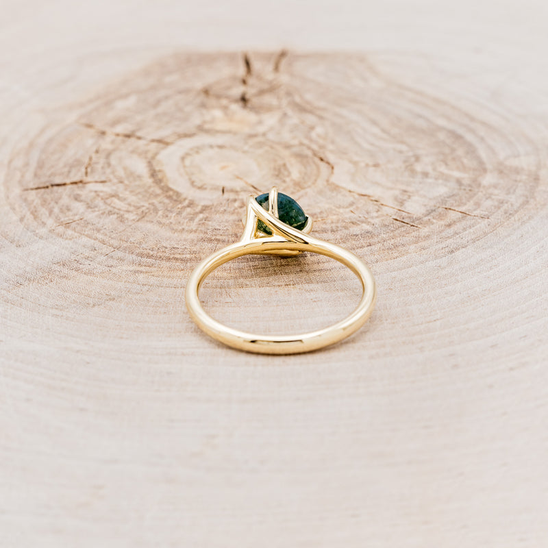 "TULIP" - DIAGONAL SET OVAL MOSS AGATE SOLITAIRE ENGAGEMENT RING