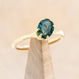 "TULIP" - DIAGONAL SET OVAL MOSS AGATE SOLITAIRE ENGAGEMENT RING-1