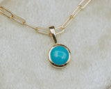 BEZEL SET ROUND PENDANT WITH YOUR CHOICE OF MOSS AGATE, MOONSTONE, LAPIS LAZULI, OR TURQUOISE-8