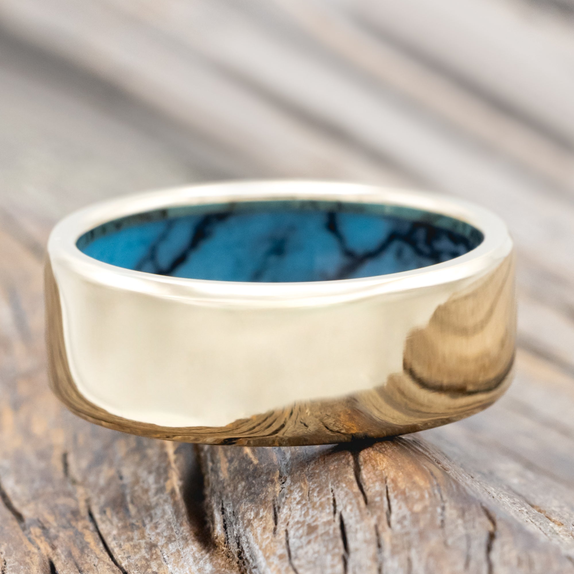 "Hyperion" - Turquoise & Black Matrix Trustone Lined Wedding Band-Staghead Designs