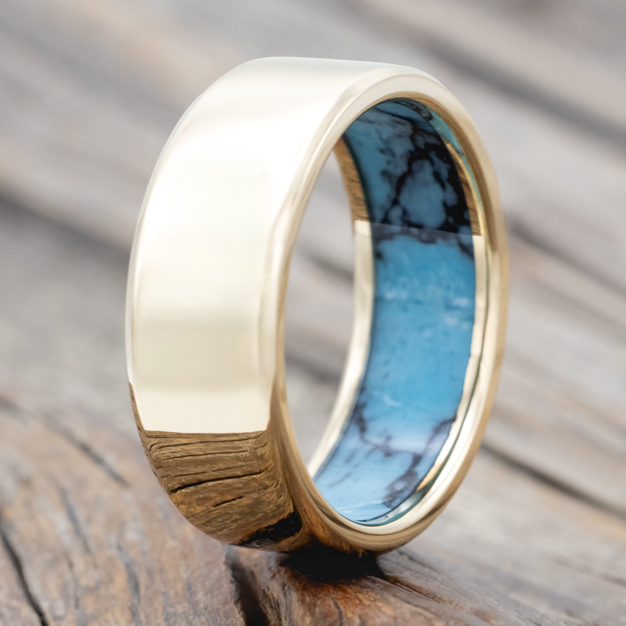 "Hyperion" - Turquoise & Black Matrix Trustone Lined Wedding Band-Staghead Designs