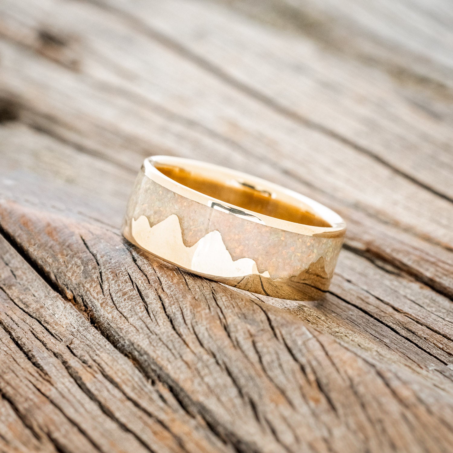 "HELIOS" - FIRE AND ICE OPAL & GOLD MOUNTAIN RANGE WEDDING RING-5