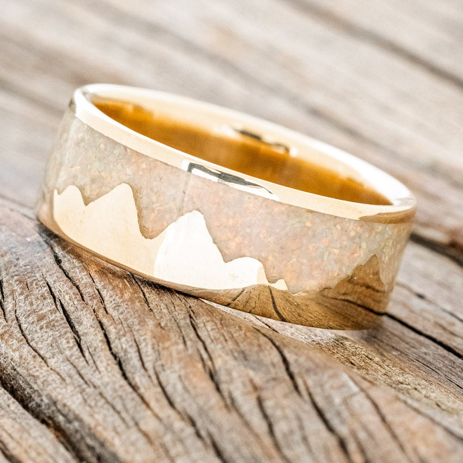 "HELIOS" - FIRE AND ICE OPAL & GOLD MOUNTAIN RANGE WEDDING RING-5
