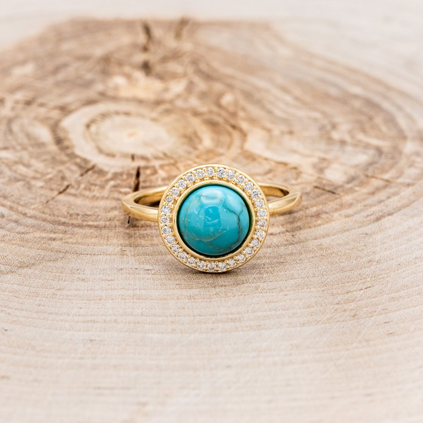 "TERRA" - ROUND CUT TURQUOISE ENGAGEMENT RING WITH DIAMOND HALO-4