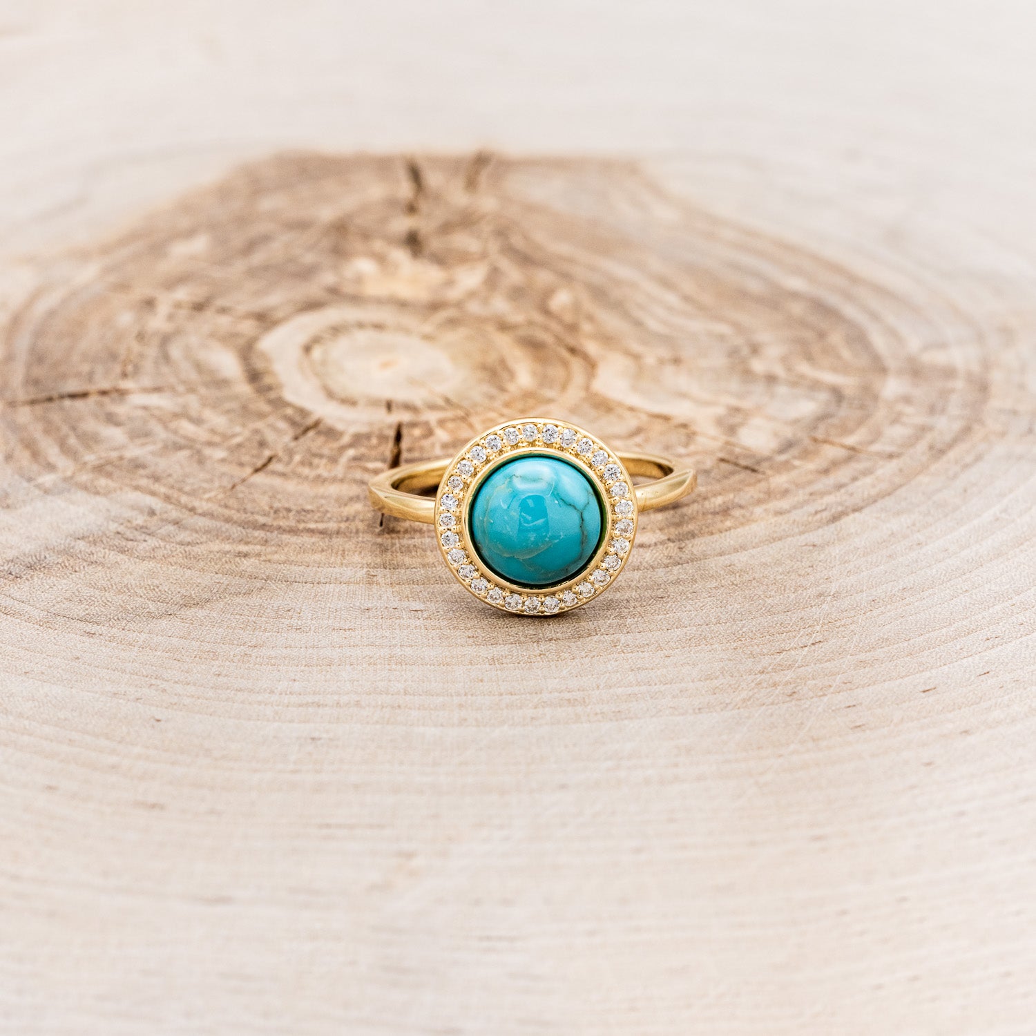 "TERRA" - ROUND CUT TURQUOISE ENGAGEMENT RING WITH DIAMOND HALO-4
